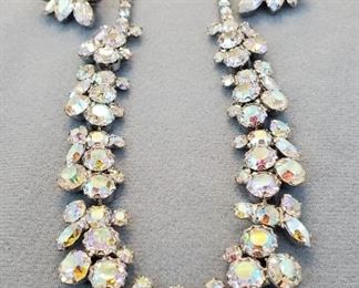 Vintage WEISS Rhinestone Necklace Clip Earring Costume Jewelry Set
