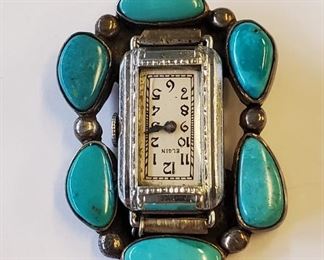 Unusual silver and turquoise watch pin