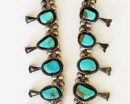 Vintage turquoise & silver Navajo squash blossom necklace