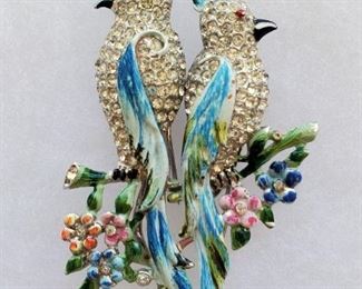1941 CORO Duette Cockatoo Fur Clip Brooch Combo