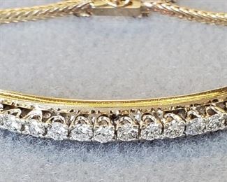 Lady's 14K Gold & Diamond Line Bracelet .96 Carats. Professional gemologist grading included.