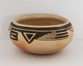 HOPI Pottery Seed Jar by Nellie Nampeyo. 2 1/4" tall x 5" wide. Nellie Douma Nampeyo (1896-1978) was one of three daughters of the famous Hopi Tewa potters Nampeyo and Lesso. As a child, she spent the summers at the newly constructed "Hopi House" built by the Fred Harvey Company, where she demonstrated pottery making.