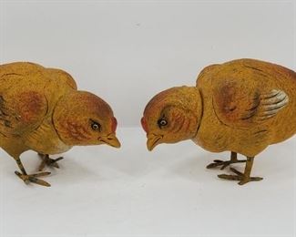 Antique papier mache hand painted chick candy containers