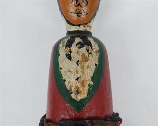 1800s Folk Art Wooden Doll Scottish Plaid Dress