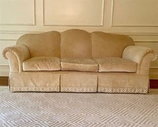O. Henry House Samuel Sofa in Velvet is Lot #31 in the Town & Sea Harrison Classic Interiors Sale. This sale is closing Tuesday, August 9th at 8pm. Place your bids!. This Lot is 84"w x 25"d x 36"h, Seat height: 17", Seat depth: 21" and is in Light pilling  https://townandsea.com/sales/harrison-classic-interiors/