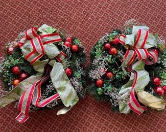 Matching Christmas wreaths - lots of other holiday decorations, including garland