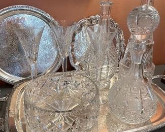 Cut glass decanters, Pr. Waterford champagne flutes