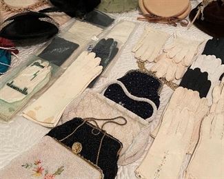 Vintage hats, gloves, & beaded purses