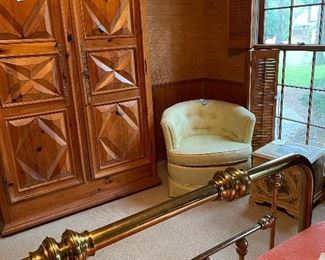 Large pine cabinet & occasional chair