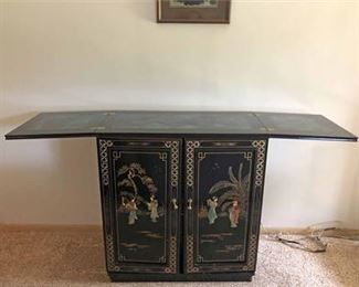 Asian Black Lacquer Chinoiserie Bar Buffet