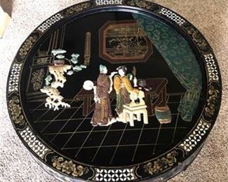 Asian Black Lacquer Chinoiserie Coffee Table
