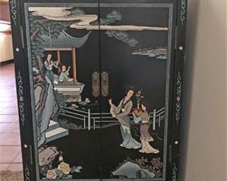 Black Lacquer Chinoiserie Cabinet 