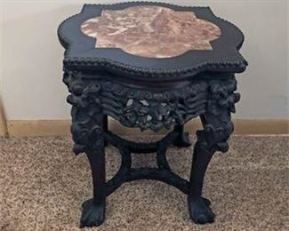 Marble Inset Carved Accent Table 
