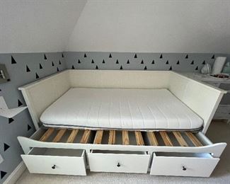 IKEA Hemnes Daybed/Trundle with Three Drawers measuring about 79" l x 41" deep and in very good condition. A sofa, a single bed, a double bed and storage in one piece of furniture! Perfect if you are tight on space!
