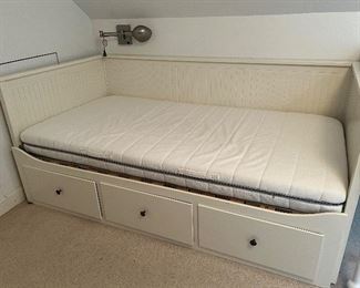 IKEA Hemnes Daybed/Trundle with Three Drawers measuring about 79" l x 41" deep and in very good condition. A sofa, a single bed, a double bed and storage in one piece of furniture! Perfect if you are tight on space!