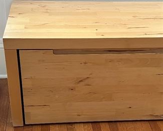 IKEA Norrebo Wood Storage Box in good condition with light wear and measuring 44" x 15" x 17.5" It's a serves as two functions; as a bench and storage piece with a drawer that pulls out. 