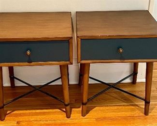 Pair of Upton Home Niles Blue Accent Tables or Bedside Tables. Items in good condition with light wear including some nicks in the front. Each table measuring 19.75" x 16" x 24" 
