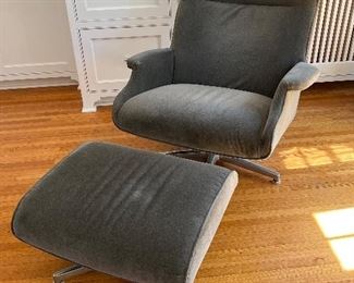 Room and Board Beau Chair in Vick Graphite and Coordinating Ottoman. Items in good condition with light wear. The ottoman appears to have a mark from a stain being scrubbed out. The ottoman measures 24" x 20" 