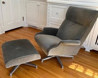Room and Board Beau Chair in Vick Graphite and Coordinating Ottoman. Items in good condition with light wear. The ottoman appears to have a mark from a stain being scrubbed out. The ottoman measures 24" x 20" 