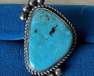 Old Pawn Sterling Silver And Turquoise Navajo Ring Size 6 (as Is) 