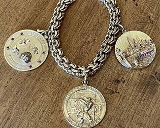 Huge 14K Yellow Gold & Ruby Charm Bracelet  (3) 14K Gold Charms - Total Weight 80.3 Grams 