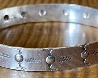 Vintage Sterling Silver Stamped Bangle Bracelet Weighs 16.6 Grams 
