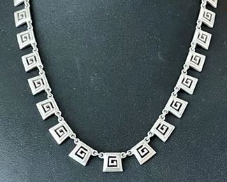 Sterling Silver Vintage Greek Key Style Necklace 16" Long Total Weight 39.3 Grams 