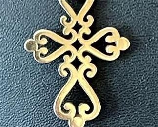 Vintage 14K Gold Cross And Chain Necklace & Pendant 24" Long Total Weight 12.4 Grams