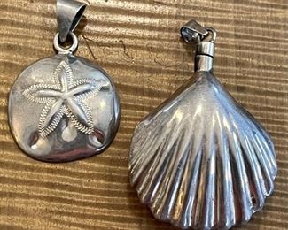 Two Vintage Sterling Silver Pendants One Shell And One Starfish 35.6 Grams 
