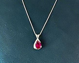 10K Gold And  Ruby  Pendant With 10K Gold 18" Chain Total Weight 3.2 Grams