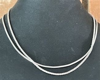 (2) Italy Milor Sterling Silver Necklaces 16" (1) Snake Chain (1) Decorative Chain - Weighs 14.6 Grams Total