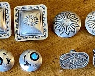 (4) Pairs Of Vintage Southwestern Stamped Sterling Silver And Turquoise Clip On And Screw Back Earrings