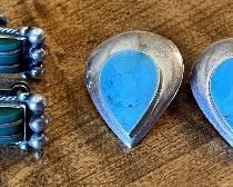 (4) Pairs Of Sterling Silver Screw Back And Clip On Earrings - Turquoise, Amethyst, Blue Lapis, & Green Stone