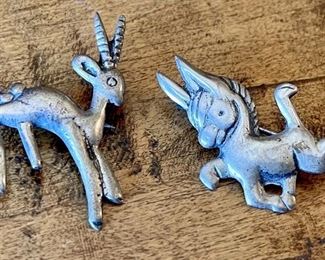 (2) Vintage Sterling Silver Pins - Donkey 1.25" And Prong Horned Sheep 1.25" - Weigh 8 Grams Total