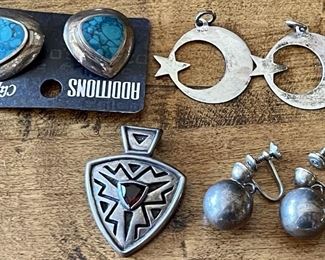 (3) Pairs Of Sterling Silver And Stone Earrings And (1) Sterling Silver Pendant With Garnet