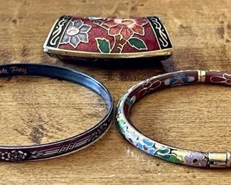 Collection Of Cloisonne And Enamel Bangle Bracelets And Necklace Slide