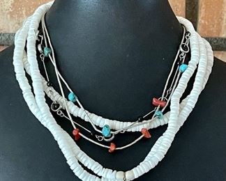 Lot Of Necklaces - Pucca Shell, Coral, Turquoise, And Sterling Silver Bead 16"