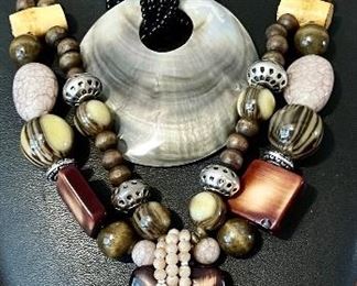 (2) Statement Necklaces - (1) Chicos And (1) Black Bead With Shell Pendant