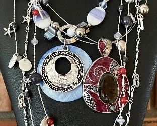 (3) Christopher Banks Metal, Glass, And Metal Tone Bead Multi Strand Necklaces