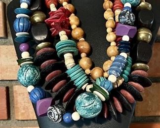 Lot Of Tribal, Wood, Brass, And Bead Necklaces
