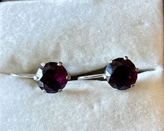 Pair Of 14k White Gold And Amethyst Stone Screw Back Earrings