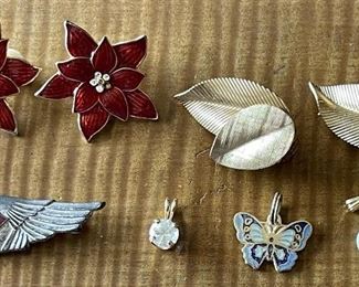 Eisenberg Ice Earrings, Sterling Silver Earrings, United Airline Sterling Wing, Enamel Buttery Pendant, & More
