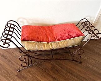 Wrought iron bench w/pillow - Italian velvet fabric