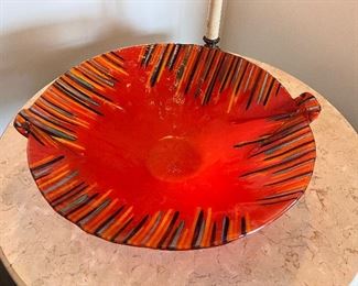 Kaleidoscopio Italian Large glass orange 19"  diameter bowl/plate 