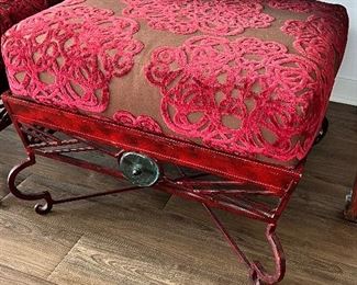 2 matching wrought iron ottomans w/sea glass medallion in the center - Purchased at Palecek