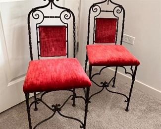 2  Vtg. wrought iron chairs - Italian velvet fabric