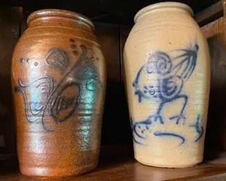 Cobalt Decorated Pottery Jars