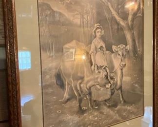 Victorian Cow and Maiden Print