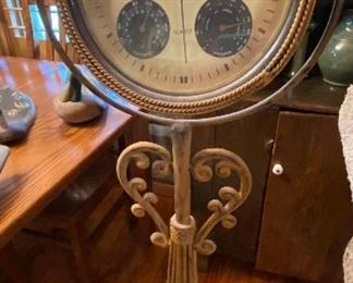 Antique Ornate Metal Weather Station/Clock Combination