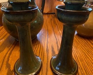 Pair of 1985 Vernon Owens Jugtown Candlesticks